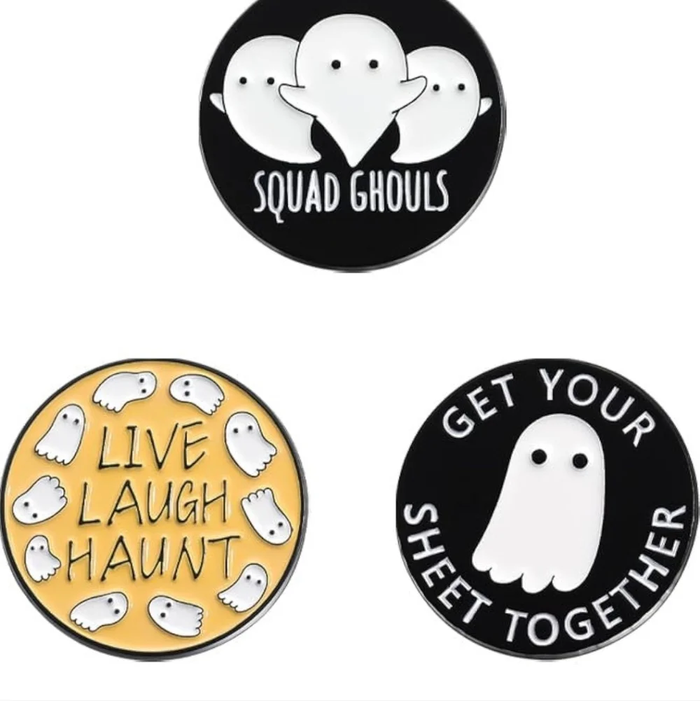 Halloween Ghost Enamel Pin Set - Black & Yellow Ghost Designs